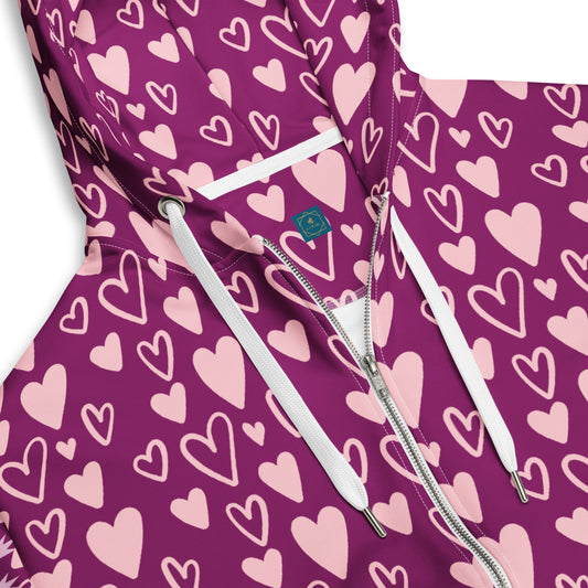 Hearts Zip Hoodie By Caps Junction