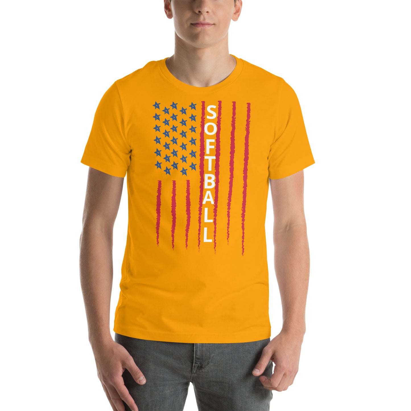 Softball US Flag Unisex T-shirt By Caps Junction