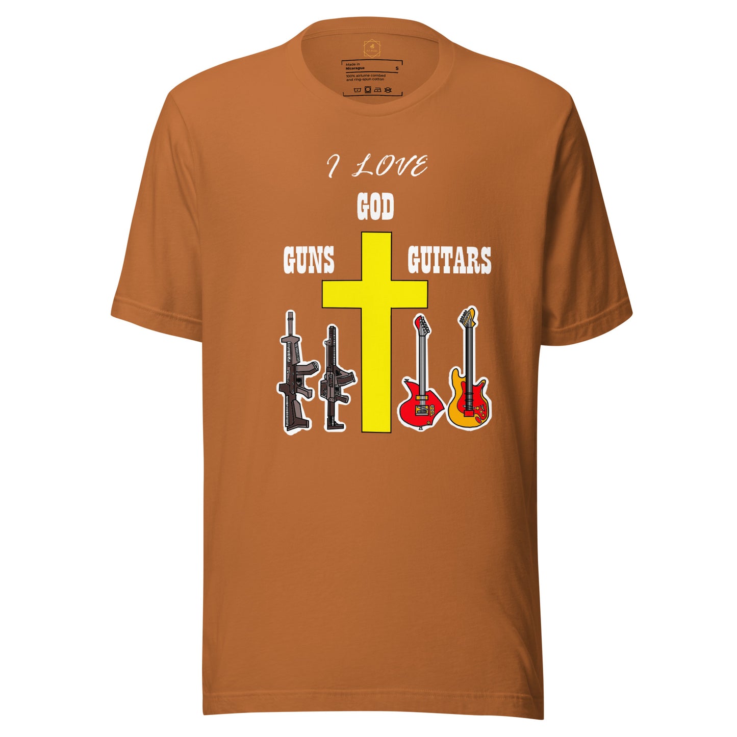 Camiseta Unisex de Colores I Love God Guns Guitars