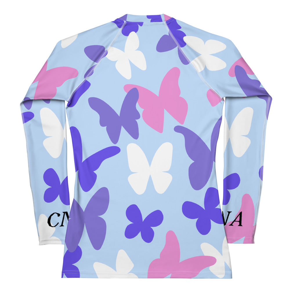 CNA Rash Guard Long Sleeve Big Butterflies Blue