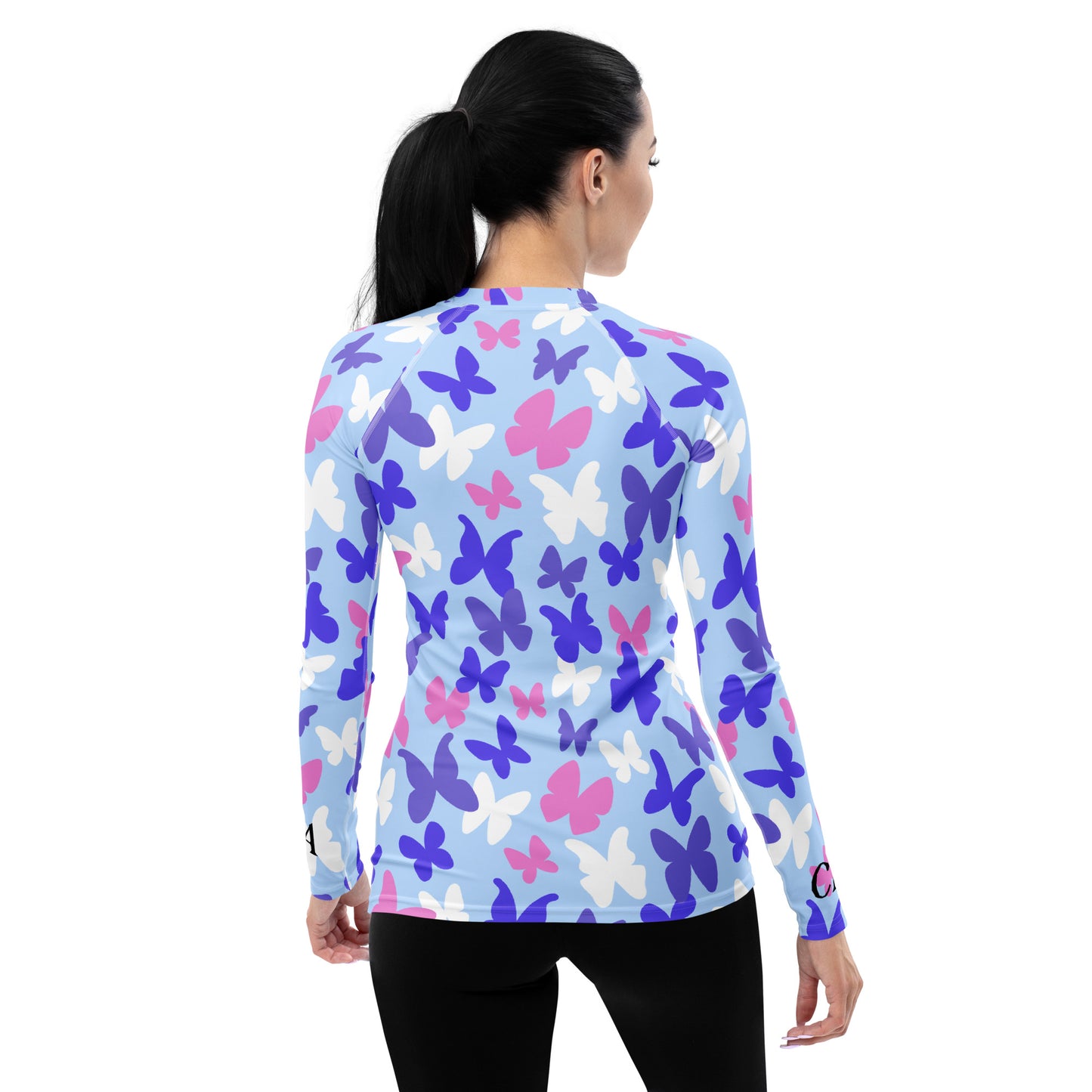 CNA Rash Guard Long Sleeve Small Butterflies Blue