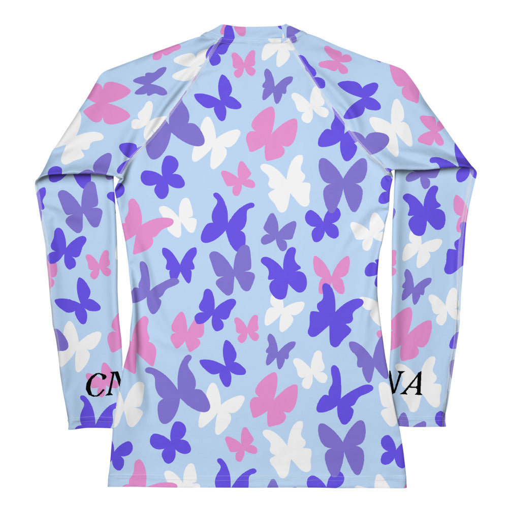CNA Rash Guard Long Sleeve Small Butterflies Blue