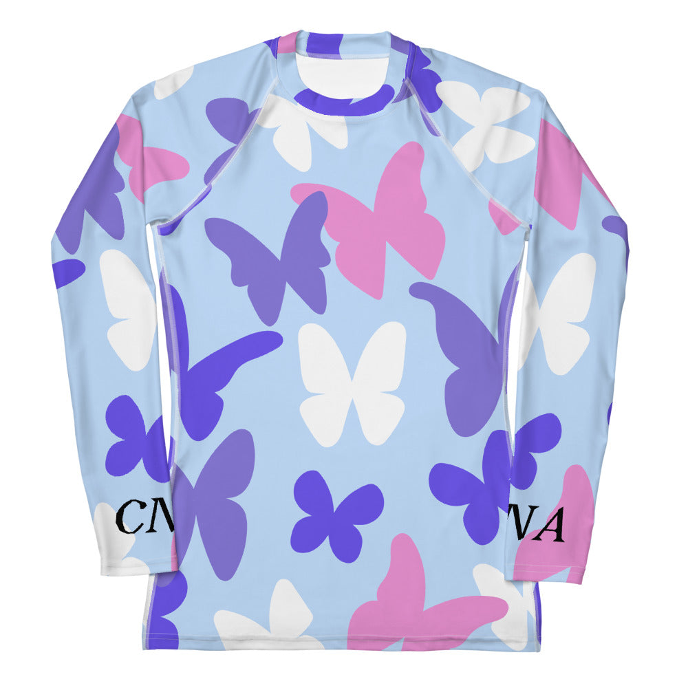 CNA Rash Guard Long Sleeve Big Butterflies Blue