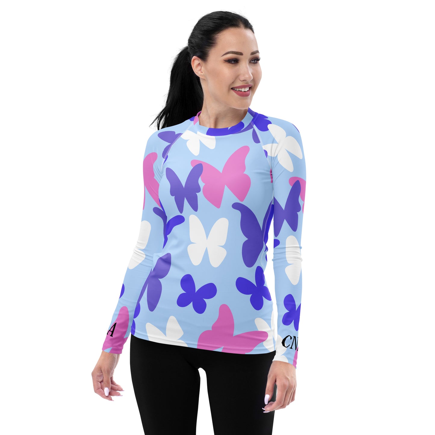CNA Rash Guard Long Sleeve Big Butterflies Blue