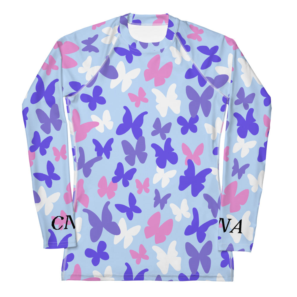CNA Rash Guard Long Sleeve Small Butterflies Blue