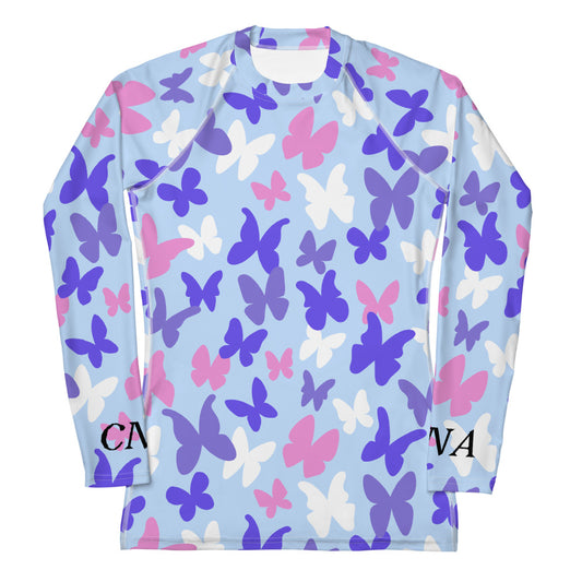 CNA Rash Guard Long Sleeve Small Butterflies Blue