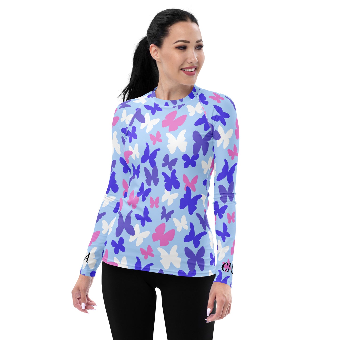 CNA Rash Guard Long Sleeve Small Butterflies Blue