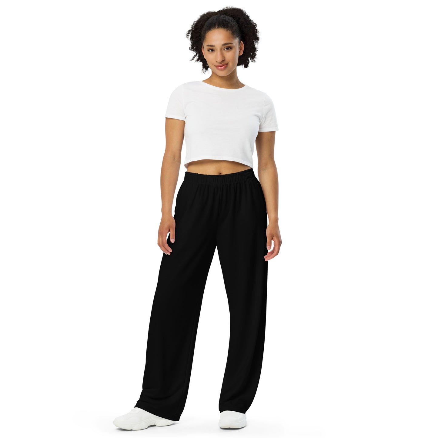 All-over Print Unisex Wide-leg Pants White