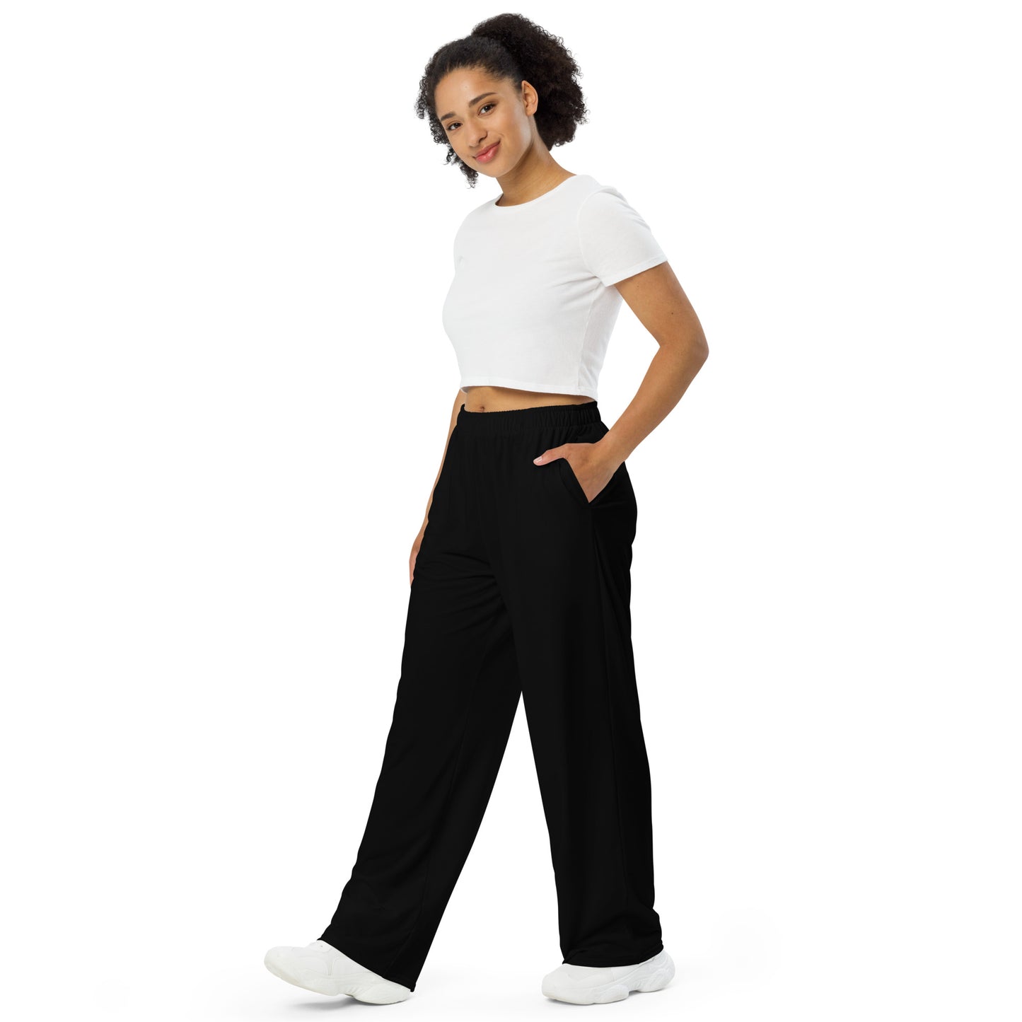 All-over Print Unisex Wide-leg Pants White