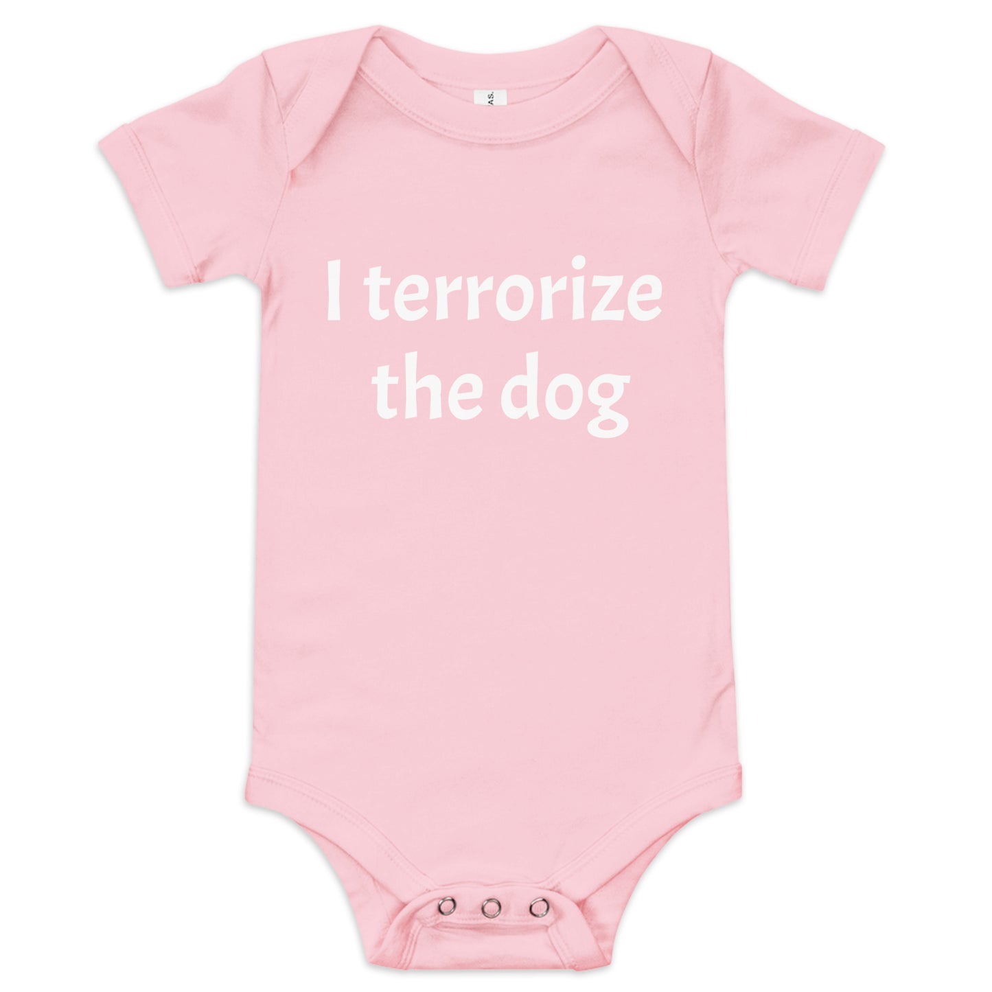 Sarcastic Baby “I terrorize the dog” Onesie