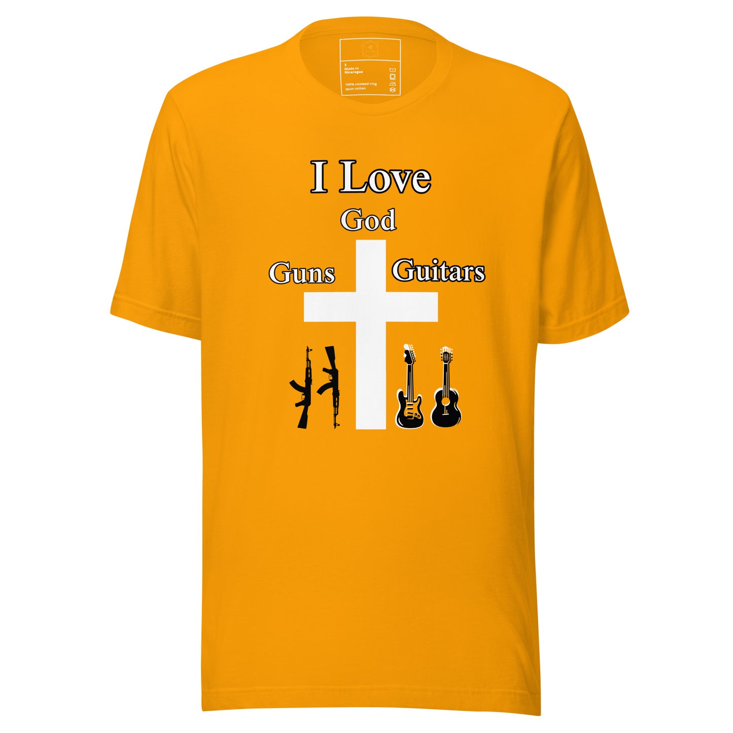 Camiseta "Amo a Dios, las armas y las guitarras"