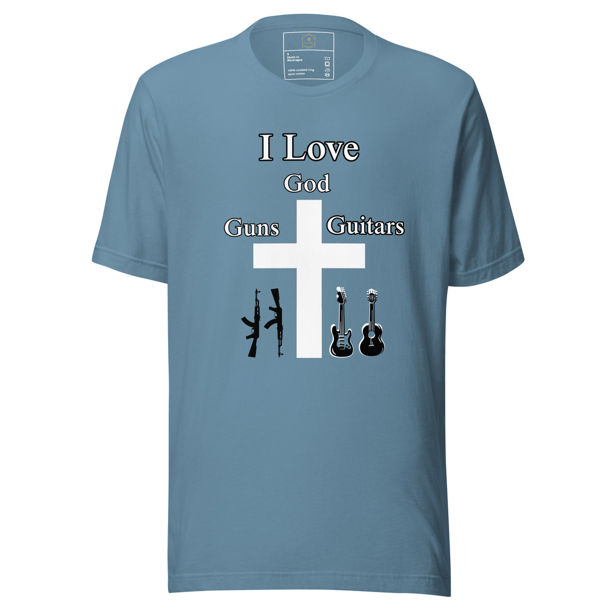 Camiseta "Amo a Dios, las armas y las guitarras"