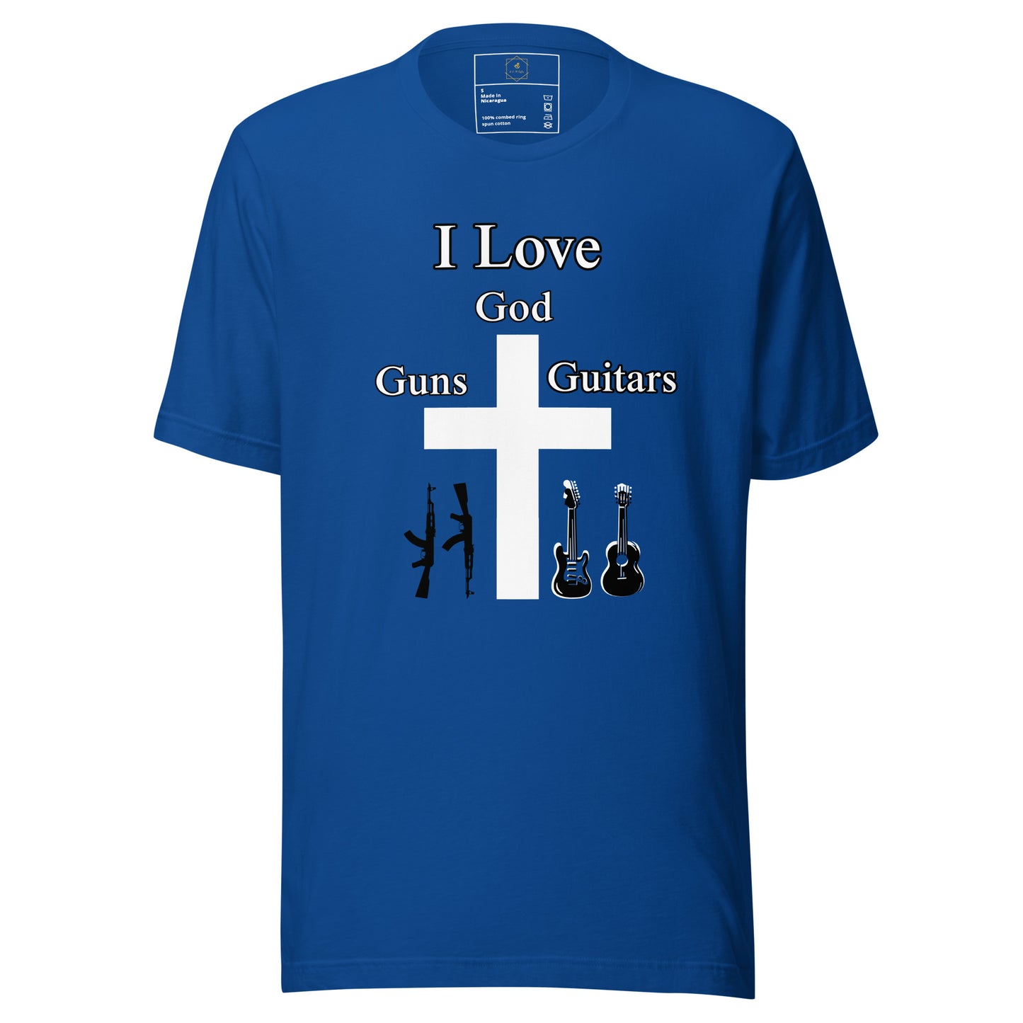 Camiseta "Amo a Dios, las armas y las guitarras"