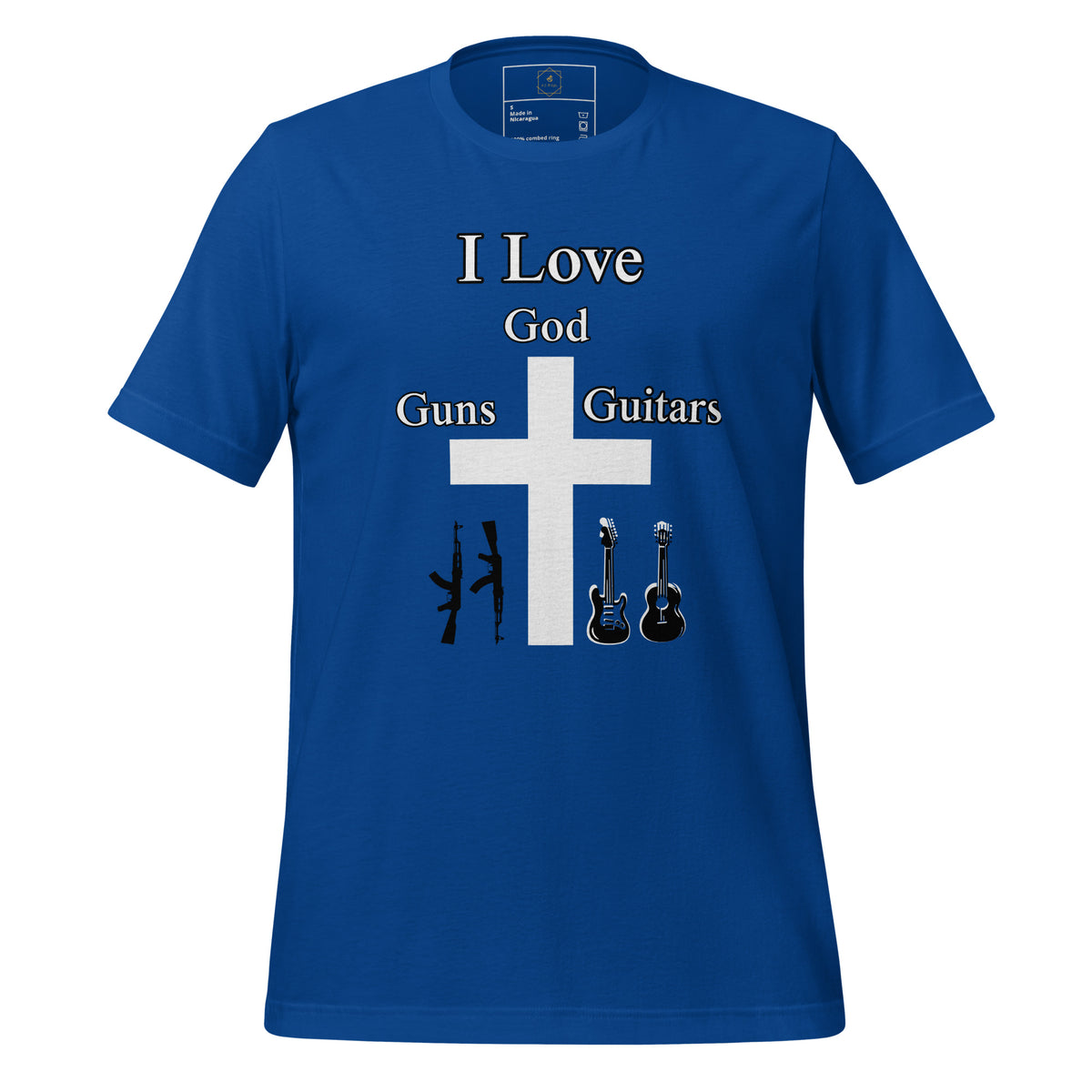 Camiseta "Amo a Dios, las armas y las guitarras"