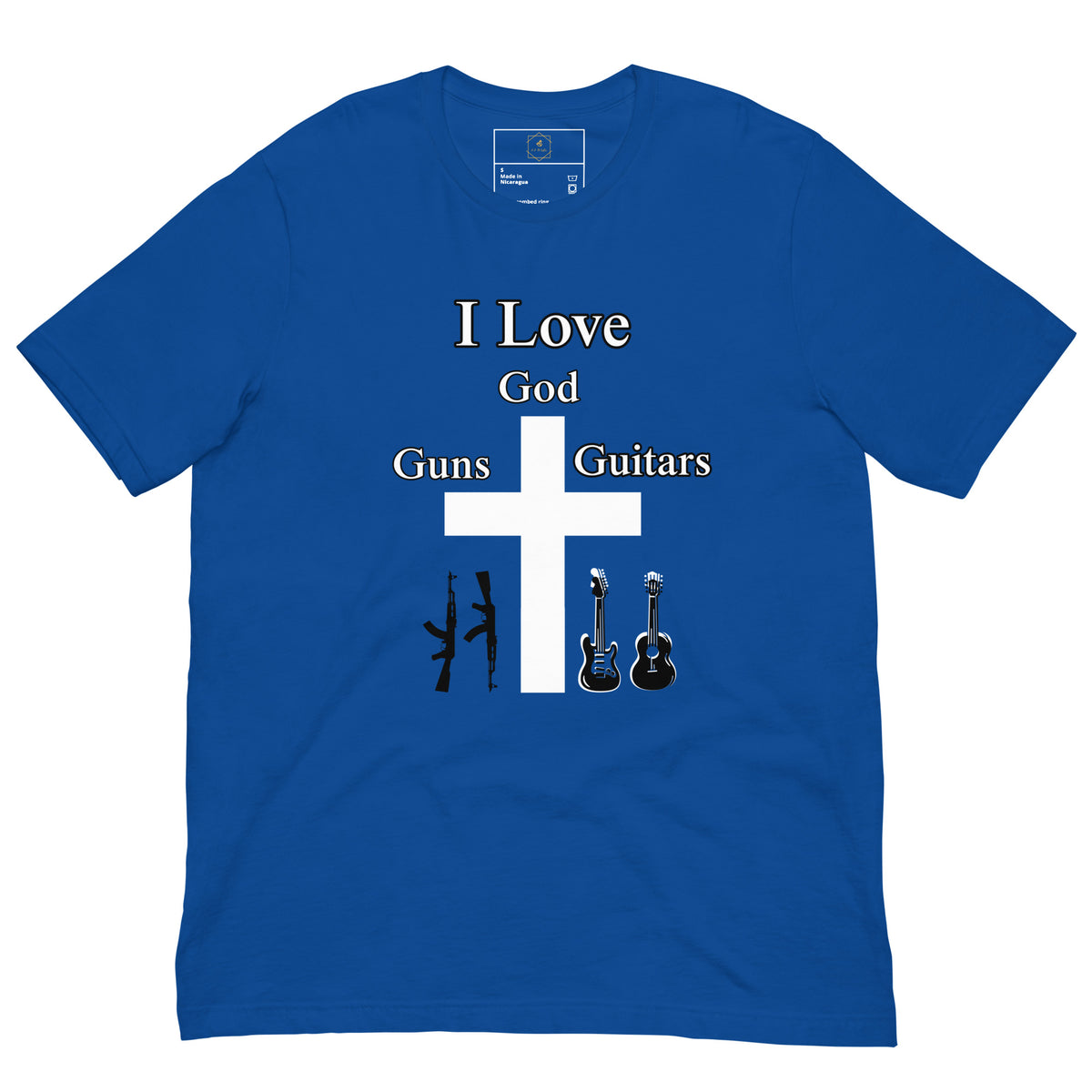 Camiseta "Amo a Dios, las armas y las guitarras"
