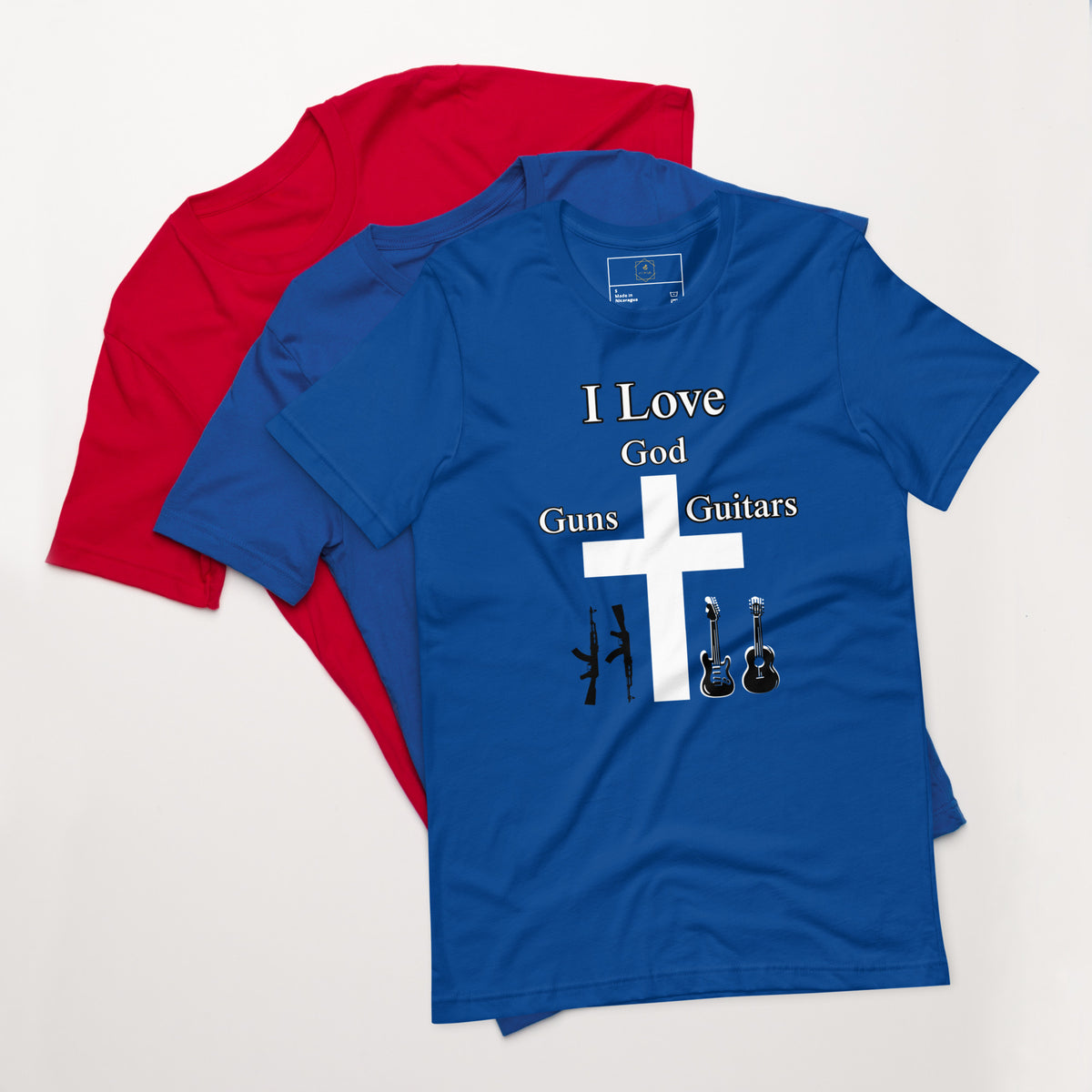 Camiseta "Amo a Dios, las armas y las guitarras"
